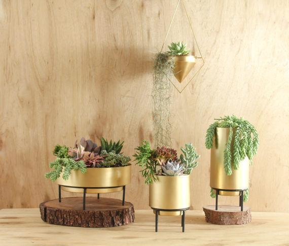 Oriel Tall Brass Gold Planter - Lustere Living